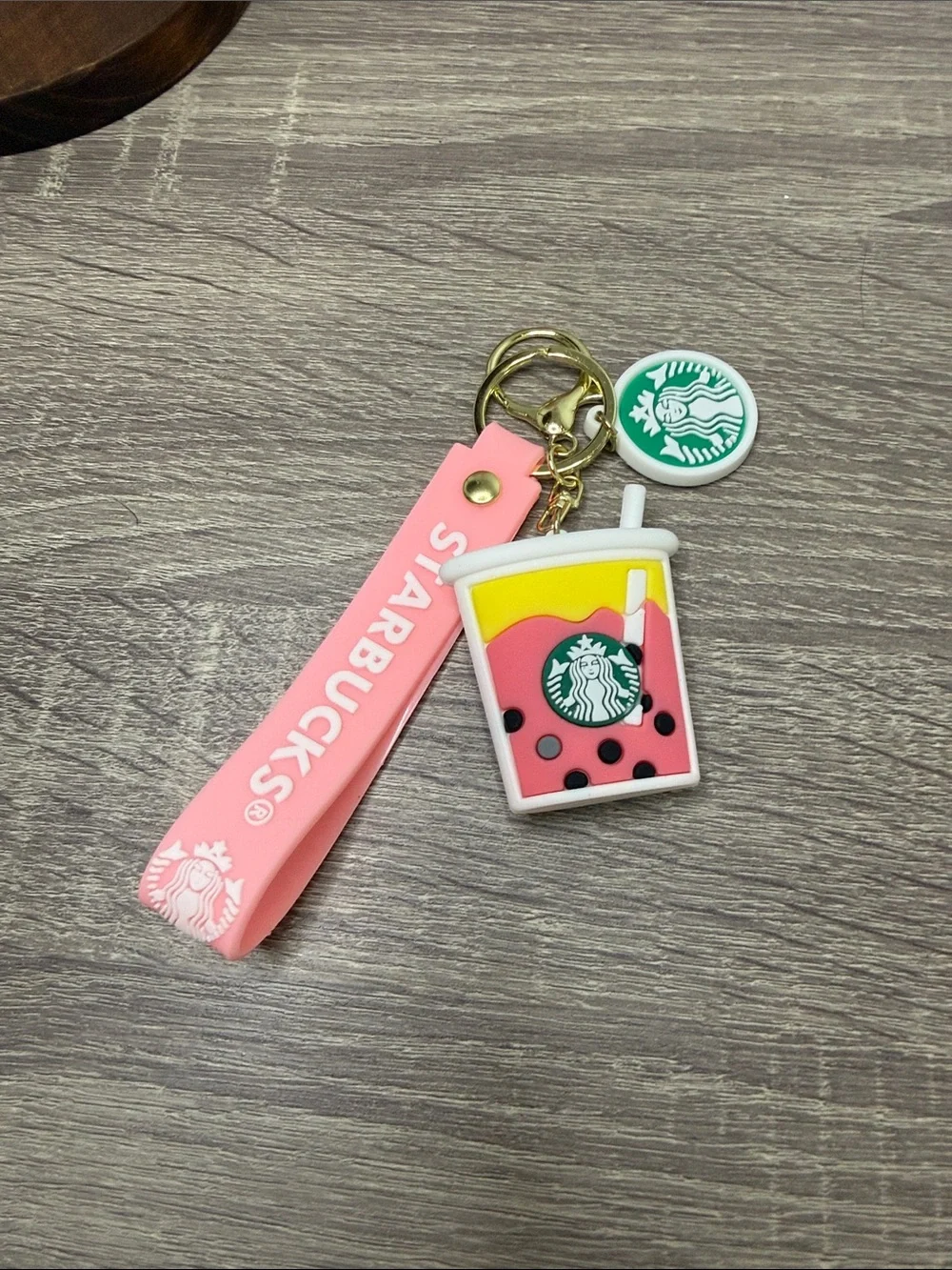 Starbucks Pink & Yellow Boba Cup Keychain